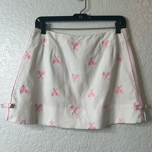 Lilly Pulitzer White Skirt with Pink Tennis Racket Embroidery